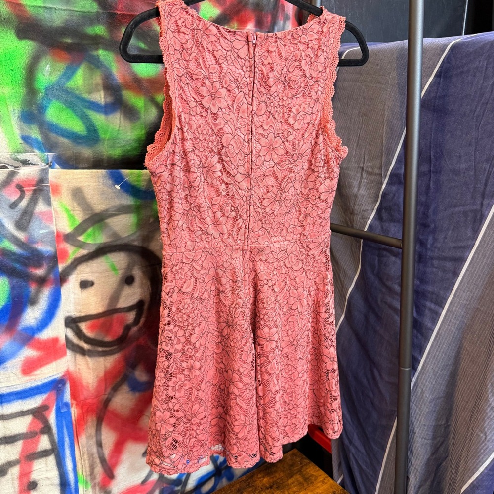 As U Wish Womens Dusty Rose Floral Lace Fit and Flare Dress Large NEW Boho Work